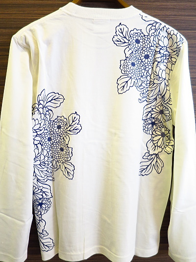 花旅楽団 長袖Tシャツ 枝垂菊葉柄刺繍・抜き染プリント